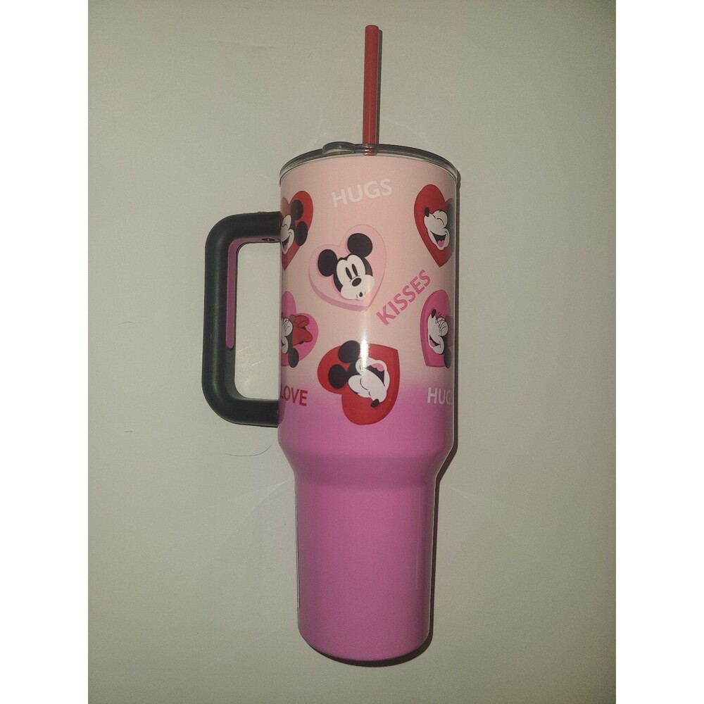 Disney Mickey & Minnie Mouse Love Hug Kisses 40 Oz Drink Tumbler NEW